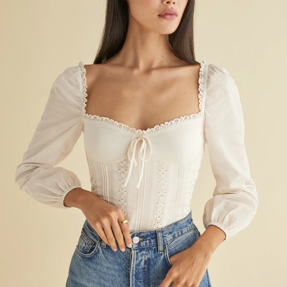 Reformation Cream Lace-Trimmed Top